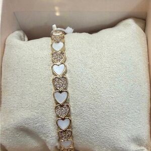 Camila Coelho Gold-Tone  Mother of Pearl and Crystal Hearts Bangle Bracelet